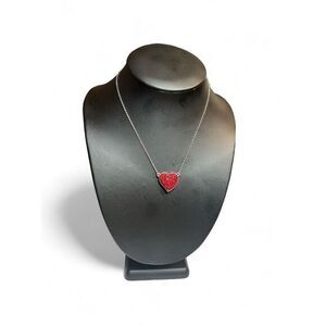 Carolee Women Silver Tone 3D Red Crystal heart Pendant Necklace